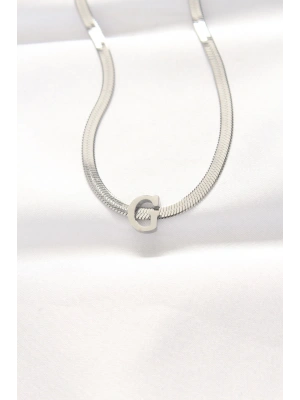 316L Çelik G Harfli Silver Renk İtalyan Zincirli Kolye