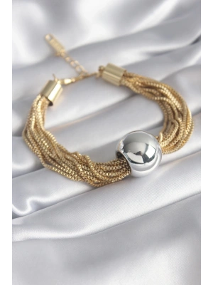 316L Çelik Gold Çoklu Zincir Renk Gümüş Renk Top Model Kadın Bileklik
