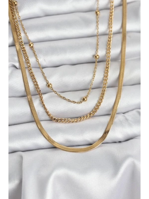 316L Çelik Gold Renk 3lü Kadın Kolye