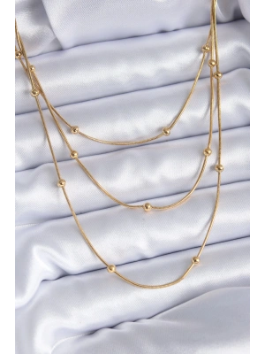 316L Çelik Gold Renk 3lü Minimal Toplu Kadın Kolye