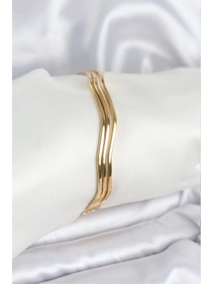 316L Çelik Gold Renk 65 mm Ajda Zikzak Model 3lü Kadın Bileklik