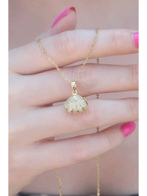 316L Çelik Gold Renk Açılır Midye Model Kadın Kolye