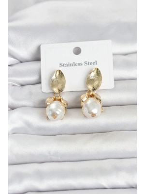 316L Çelik Gold Renk Çiçek Model Kadın Küpe