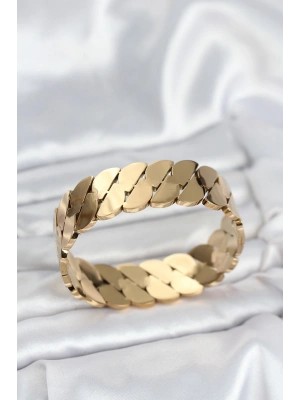 316L Çelik Gold Renk Ezme Zincir Model Kadın Kelepçe Bileklik