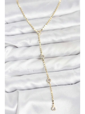 316L Çelik Gold Renk Ezme Zincir Model Y Kadın Kolye