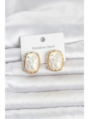316L Çelik Gold Renk İnci Model Vintage Kadın Küpe