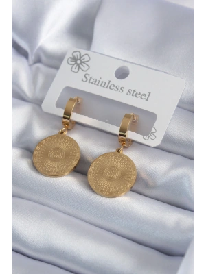 316L Çelik Gold Renk İşleme Detay Kadın Küpe