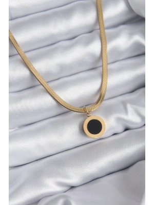 316L Çelik Gold Renk İtalyan Zincir Model İşleme Detay Kadın Kolye