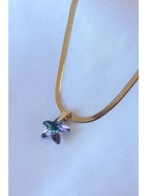 316L Çelik Gold Renk İtalyan Zincir Model Kristal Deniz Yıldız Model Kadın Kolye