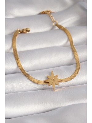 316L Çelik Gold Renk İtalyan Zincir Model Kutup Yıldızı Figür Kadın Bileklik