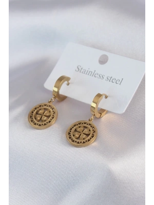 316L Çelik Gold Renk Kalp Model İşleme Detay Kadın Küpe