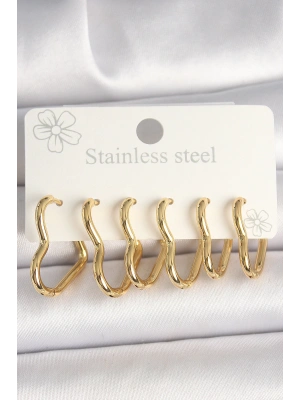 316L Çelik Gold Renk Kalp Model Kadın Küpe Seti