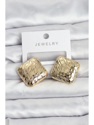 316L Çelik Gold Renk Kare Vintage Kadın Küpe