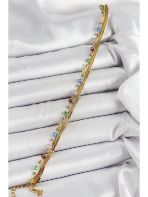 316L Çelik Gold Renk Karışık Renkli Kristal Taşlı Kadın Bileklik