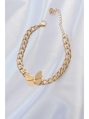 316L Çelik Gold Renk Kelebek Figür İşleme Detay Zincir Model Kadın Bileklik