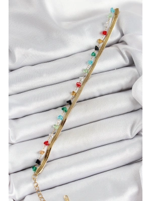 316L Çelik Gold Renk Kristal Karışık Renkli Taşlı 2li Kadın Bileklik