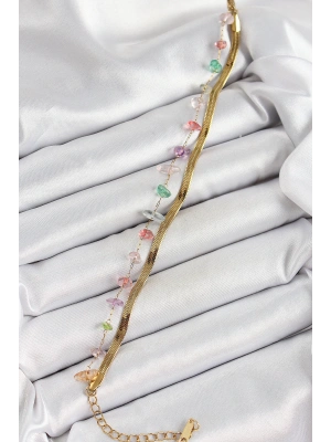 316L Çelik Gold Renk Kristal Karışık Renkli Taşlı Kadın Bileklik