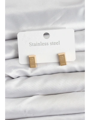 316L Çelik Gold Renk Külçe Altın Model Kadın Küpe