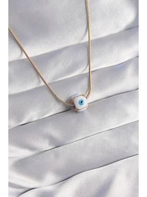 316L Çelik Gold Renk Mineli Nazar Model Kolye