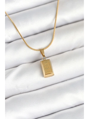 316L Çelik Gold Renk Mini Külçe Altın Model Kolye