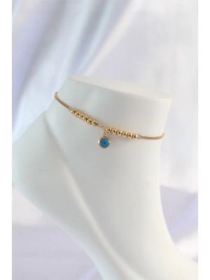 316L Çelik Gold Renk Minimal Nazar Boncuklu Halhal