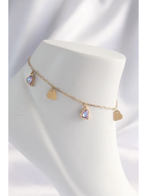 316L Çelik Gold Renk Minimal Renkli Zirkon Taşlı Kalp Halhal