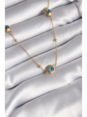 316L Çelik Gold Renk Nazar Boncuk Model Kadın Kolye