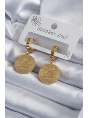 316L Çelik Gold Renk Pentagram İşleme Model Kadın Küpe