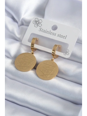 316L Çelik Gold Renk Pentagram Yıldızı İşleme Model Kadın Küpe