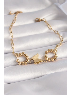 316L Çelik Gold Renk Simli Kelebek Figür Kadın Bileklik