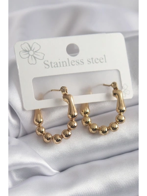 316L Çelik Gold Renk Topçuk Halka Model Kadın Küpe