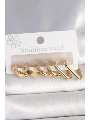 316L Çelik Gold Renk Üçgen Halka Model Kadın Küpe Seti