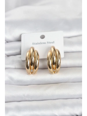 316L Çelik Gold Renk Yarım Halka Model Kadın Küpe