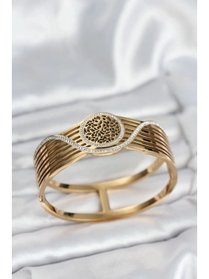 316L Çelik Gold Renk Yaşam Ağacı Modelli Kadın Kelepçe Bileklik