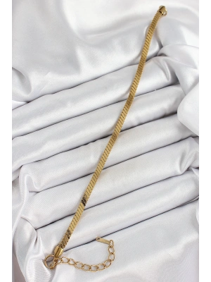 316L Çelik Gold Renk Yassı Zincir Model Kadın Bileklik