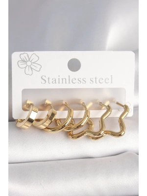 316L Çelik Gold Renk Yıldız Halka Model Kadın Küpe Seti