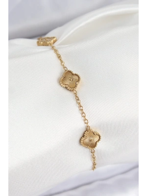 316L Çelik Gold Renk Yonca Kadın Bileklik