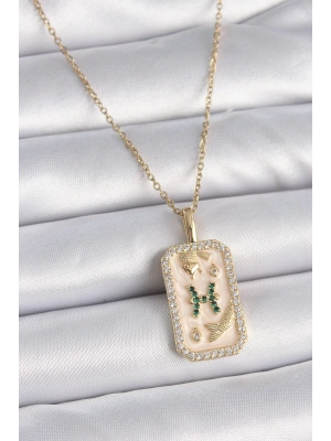 316L Çelik Gold Renk Zincir Balık Burcu Zirkon Taşlı Kadın Kolye