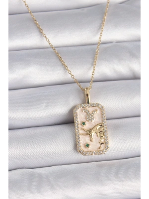 316L Çelik Gold Renk Zincir Boğa Burcu Zirkon Taşlı Kadın Kolye