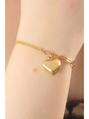 316L Çelik Gold Renk Zincir Model Kalp Figür Kadın Bileklik