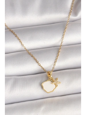 316L Çelik Gold Renk Zincir Sallantı Beyaz Mineli Deniz Kabuğu Zirkon Taşlı Deniz Yıldızı Figür Kadın Kolye