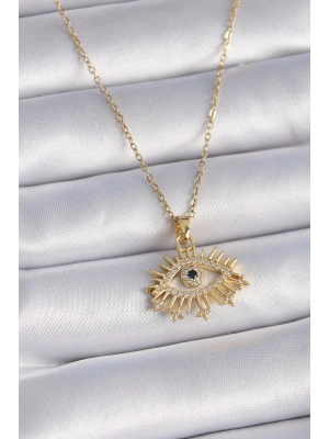 316L Çelik Gold Renk Zincir Zirkon Taşlı Göz Figür Kadın Kolye