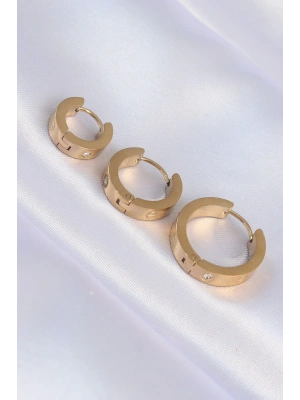 316L Çelik Gold Renk Zirkon Taşlı Model 3lü Halka Küpe