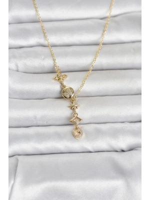 316L Çelik Gold Renk Zirkon Taşlı Y Kadın Kolye