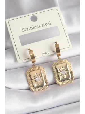 316L Çelik Gold Renk Zirkon Taşlı Yıldız İşlemeli Kadın Küpe