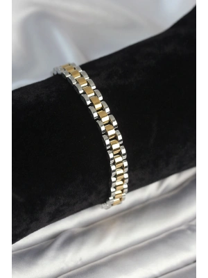 316L Çelik Gold ve Gümüş Renk 7 mm Kalınlık Erkek Bileklik