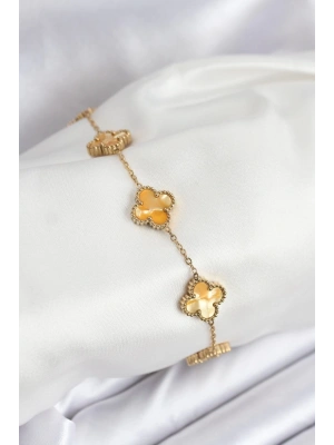 316L Çelik Gold Zincir Sarı Yonca Bileklik