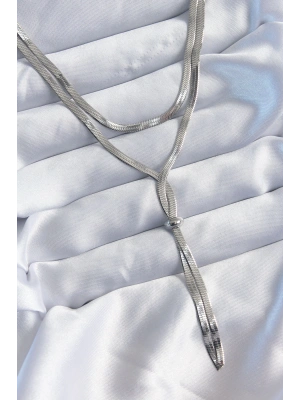 316L Çelik Gümüş Renk 2li İtalyan Zincir Asansör Model Kadın Kolye