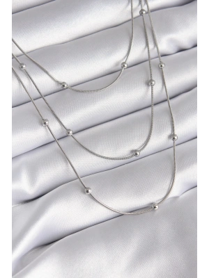 316L Çelik Gümüş Renk 3lü Topçuk Detay Kadın Kolye