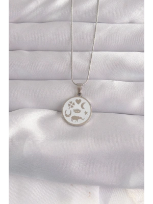 316L Çelik Gümüş Renk Beyaz Mineli Karışık Figürlü Tarot Kolye